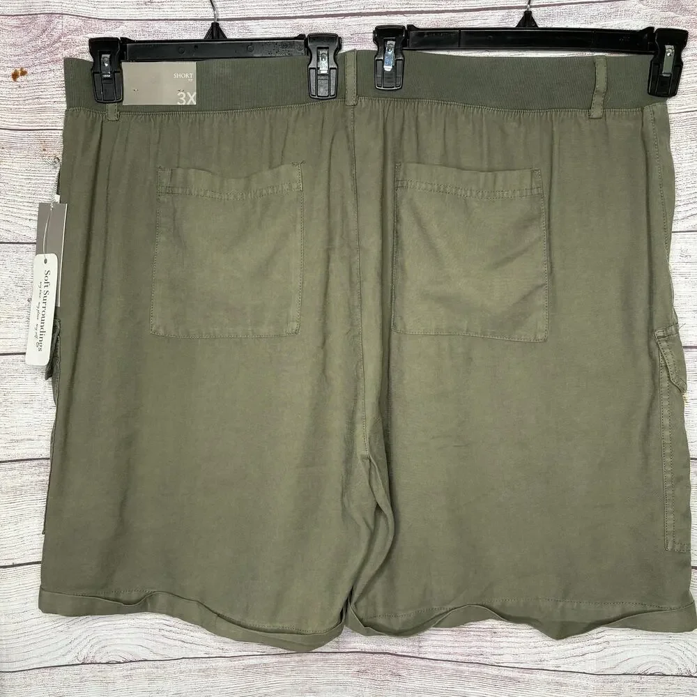 Soft Surroundings Pali Cargo Dusty Olive Cuffed Pocket Shorts Size 3XL New